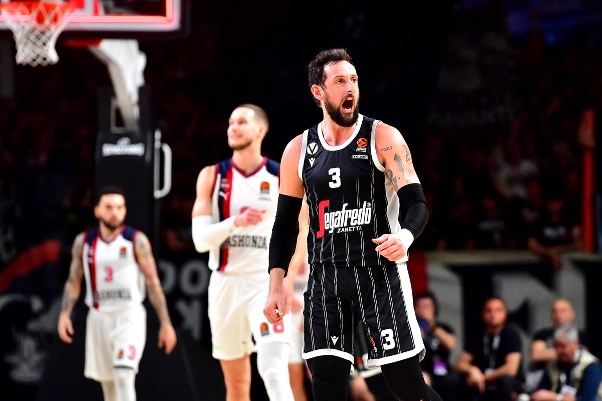 Belinelli esulta durante l'ultimo Baskonia-Virtus Bologna