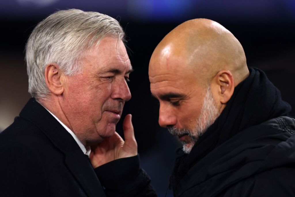 Carlo Ancelotti e Pep Guardiola in Manchester City-Real Madrid